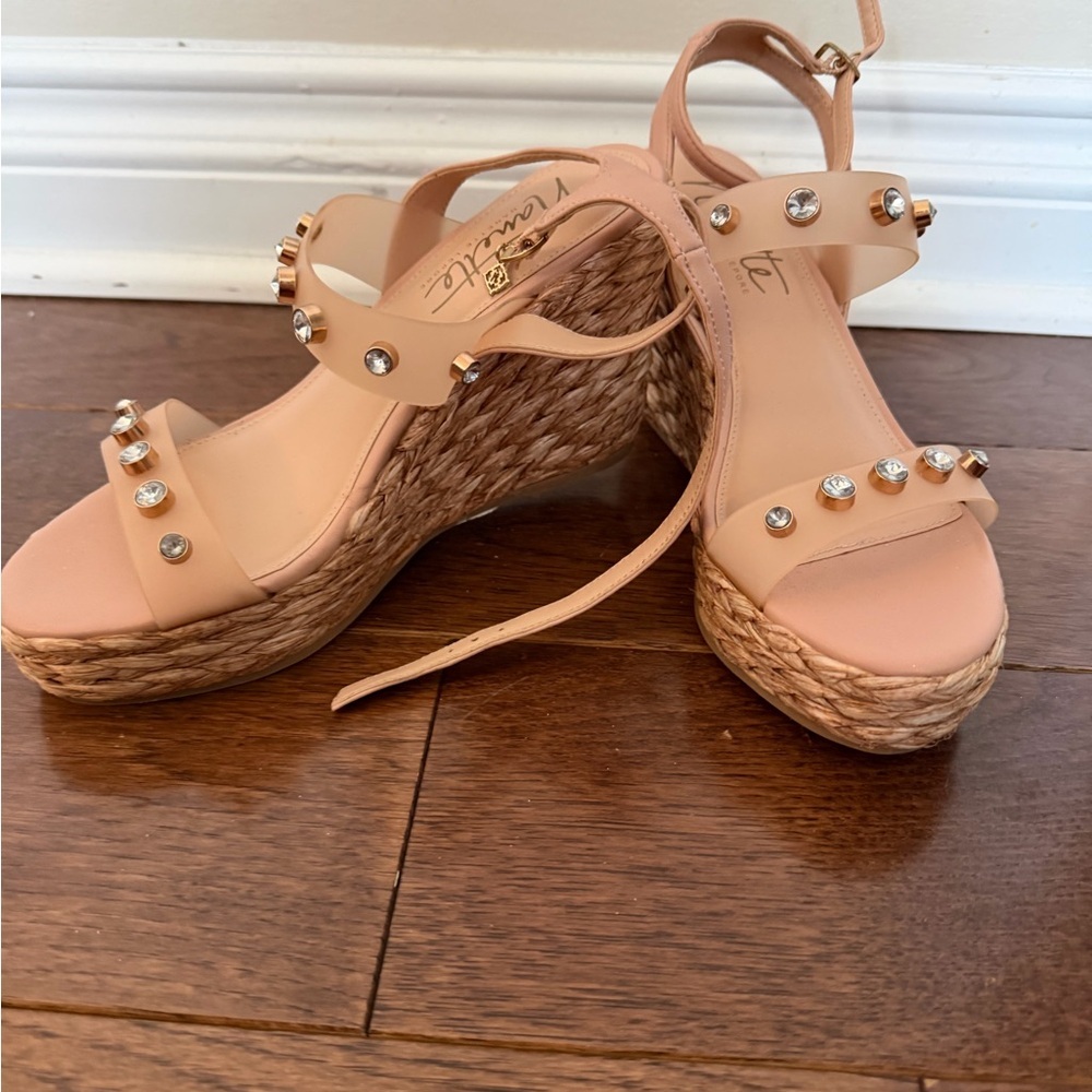 Nanette Lepore Tan Studded Wedge Sandals - Picture 3 of 4